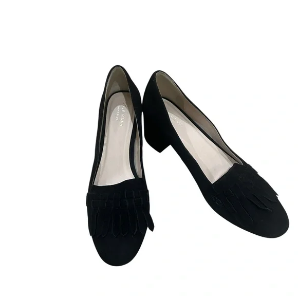 Cole Haan grand OS Black Suede Block Heel slip on loafer round toe 8.5 - Picture 3 of 10